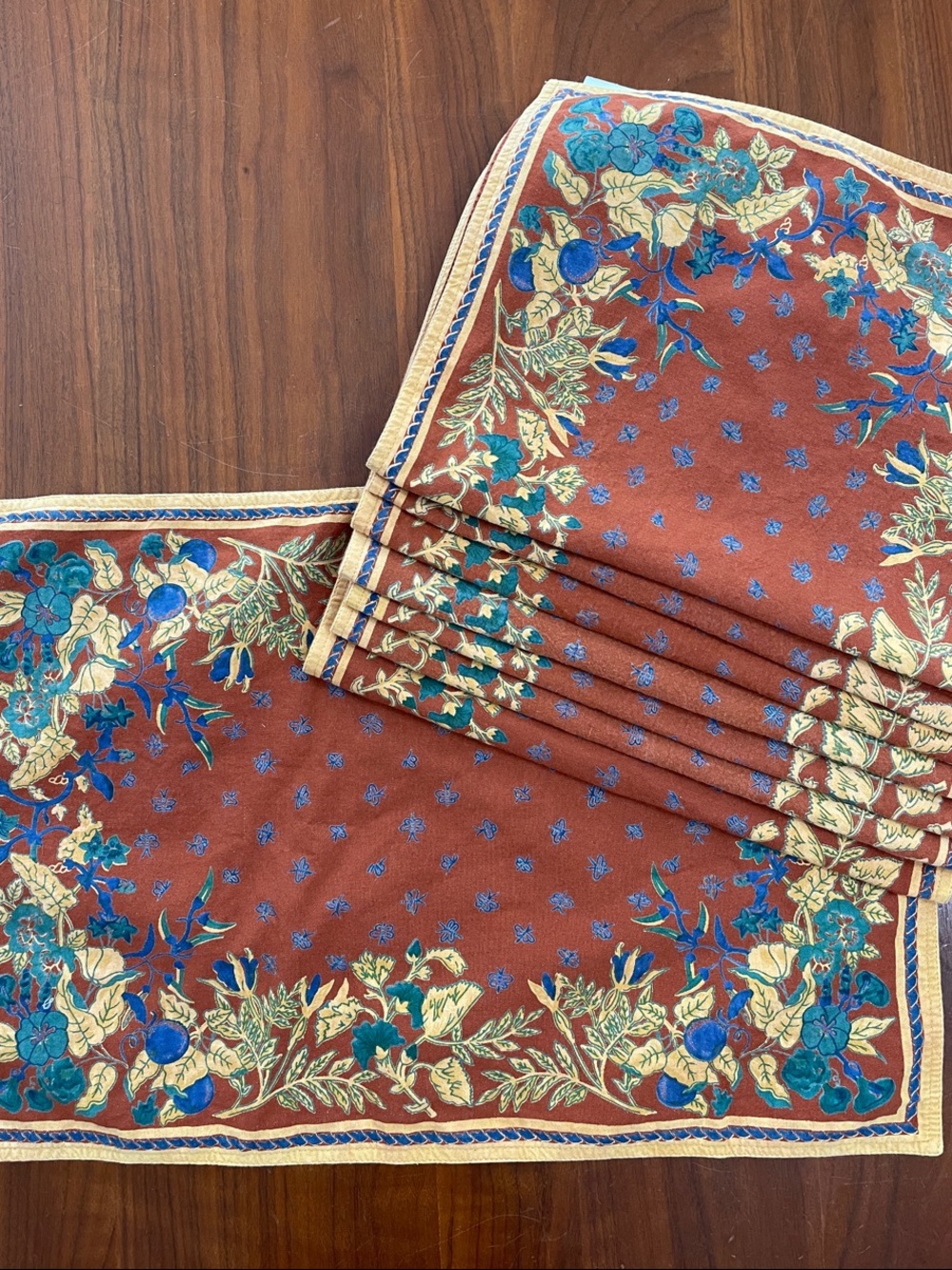 Williams Sonoma Rust Floral Border Placemats Set of 7 French Country Vintage